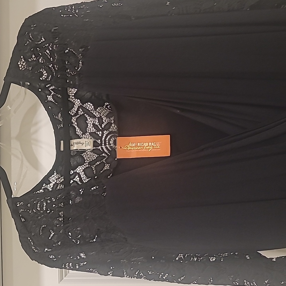 Black stretchy 95% Rayon 5% spandex Jumpsuit with Lace - Picture 2 of 6